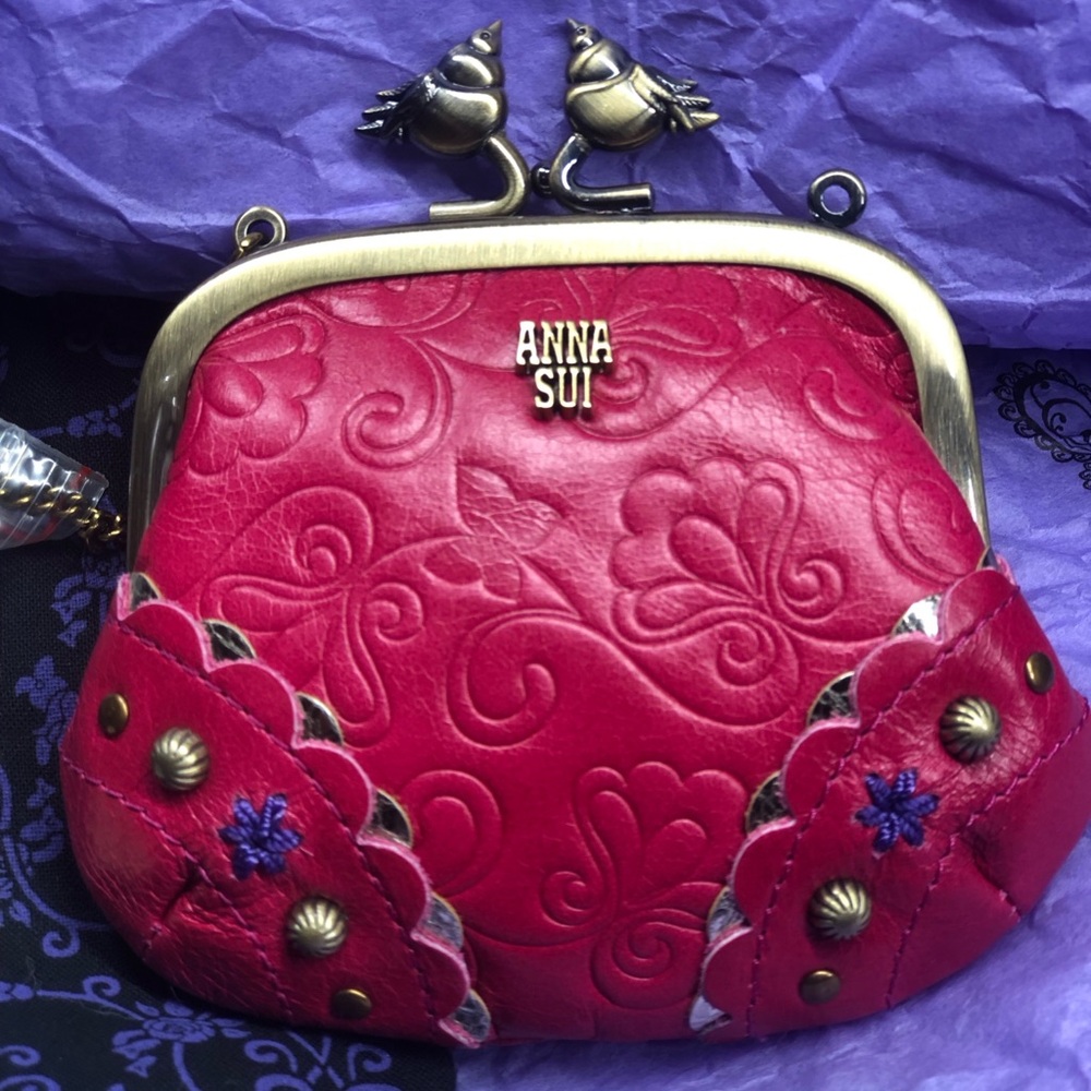 Anna Sui Pink Embossed Clutch with Kiss-Lock Closure